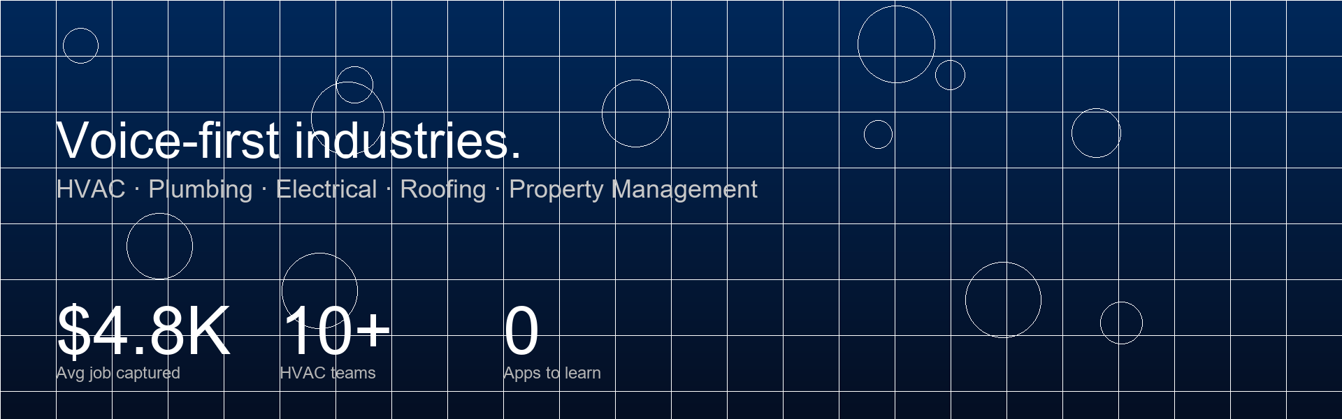 Voice-first industries: HVAC, Plumbing, Electrical, Roofing, Property Management